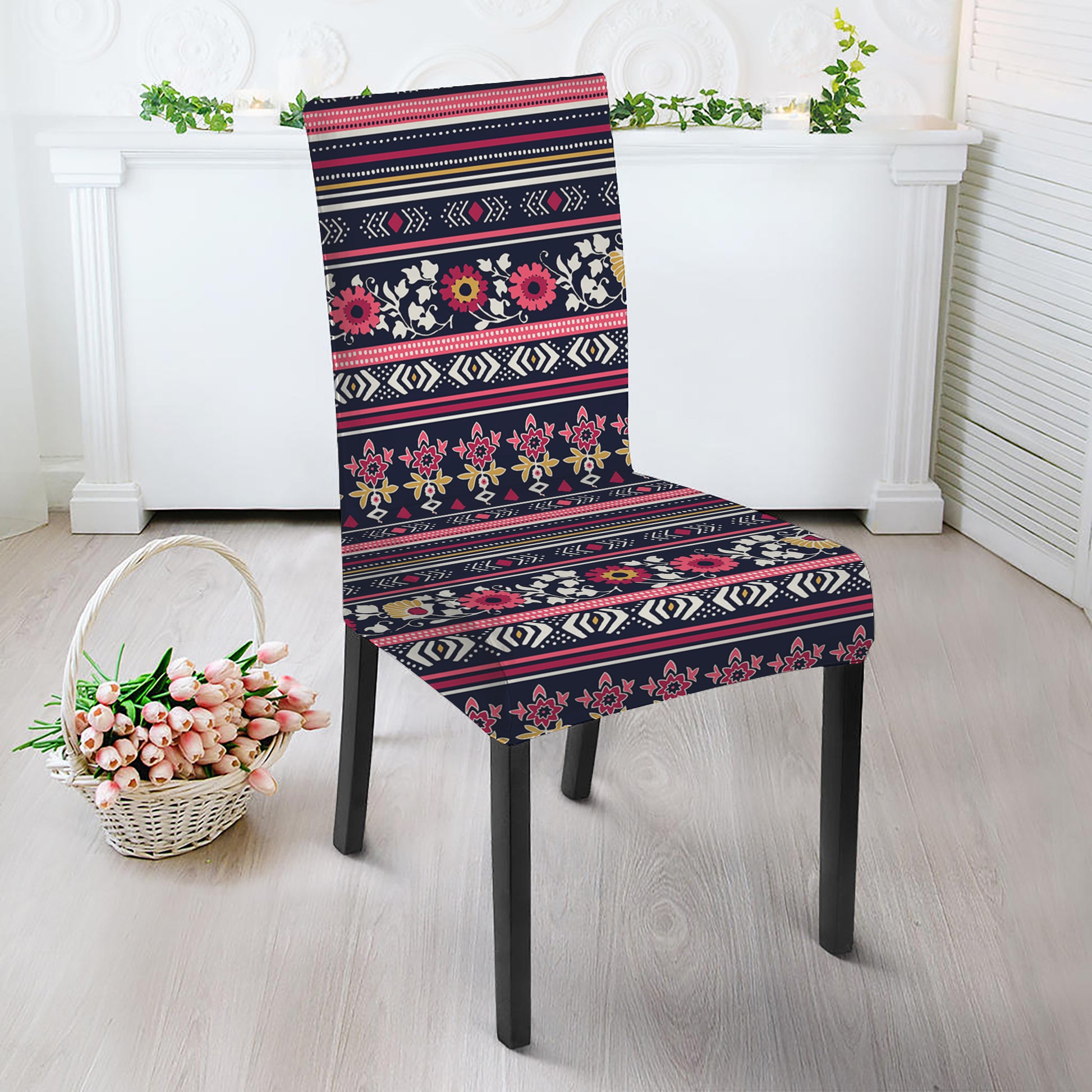 Floral Ethnic Pattern Print Dining Chair Slipcover