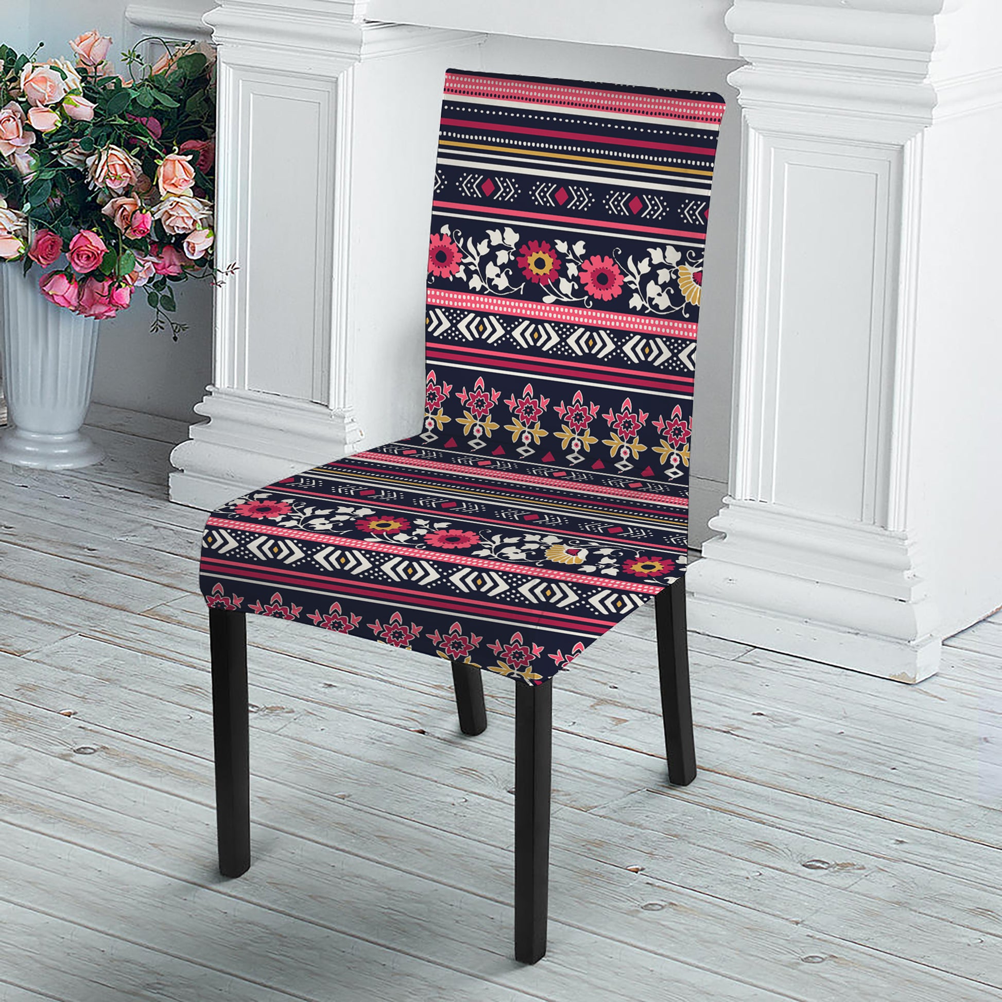 Floral Ethnic Pattern Print Dining Chair Slipcover