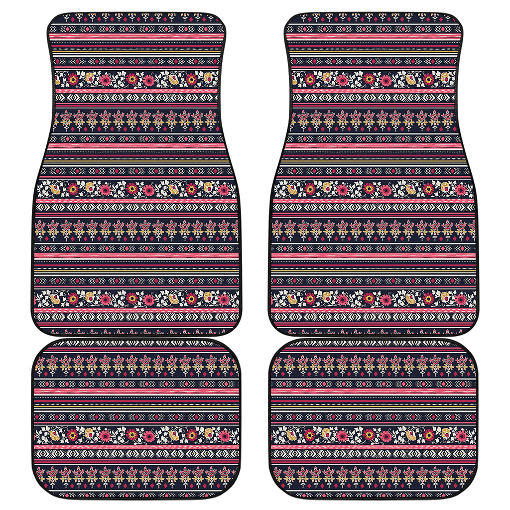 Floral Ethnic Pattern Print Front and Back Car Floor Mats