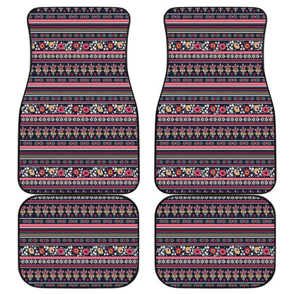 Floral Ethnic Pattern Print Front and Back Car Floor Mats