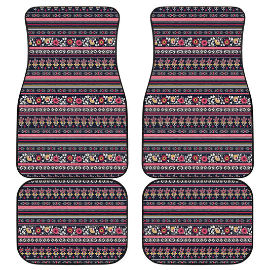 Floral Ethnic Pattern Print Front and Back Car Floor Mats