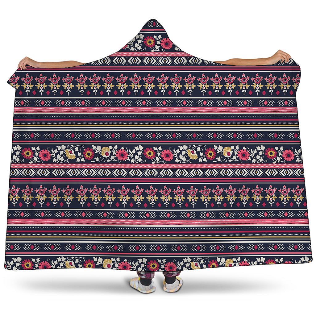 Floral Ethnic Pattern Print Hooded Blanket