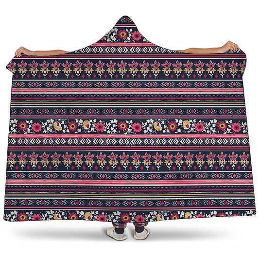 Floral Ethnic Pattern Print Hooded Blanket
