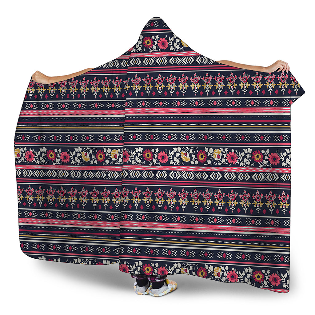 Floral Ethnic Pattern Print Hooded Blanket