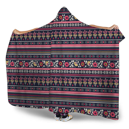 Floral Ethnic Pattern Print Hooded Blanket