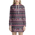 Floral Ethnic Pattern Print Pullover Hoodie Dress