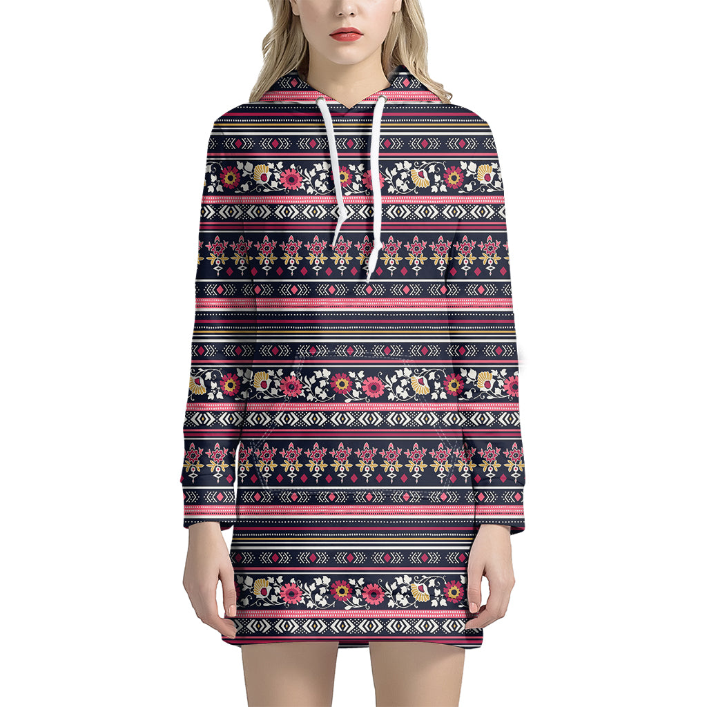 Floral Ethnic Pattern Print Hoodie Dress