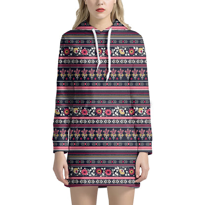 Floral Ethnic Pattern Print Hoodie Dress