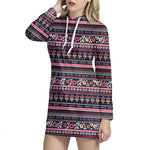 Floral Ethnic Pattern Print Hoodie Dress