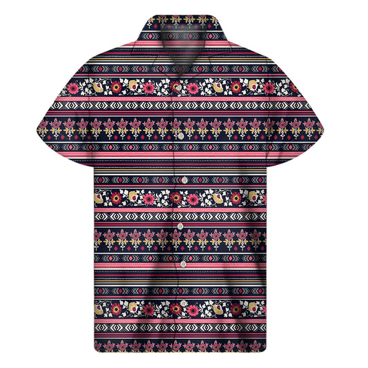 Floral Ethnic Pattern Print Men's Short Sleeve Shirt