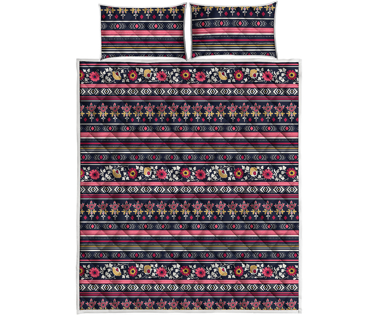 Floral Ethnic Pattern Print Quilt Bed Set