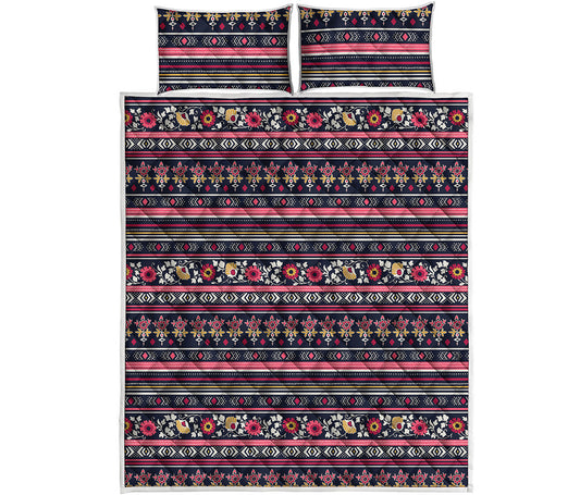 Floral Ethnic Pattern Print Quilt Bed Set
