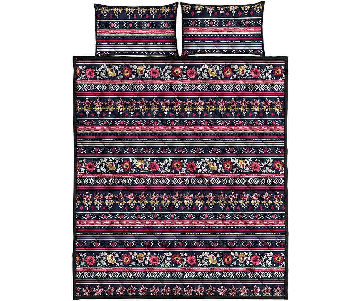 Floral Ethnic Pattern Print Quilt Bed Set