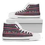 Floral Ethnic Pattern Print White High Top Shoes