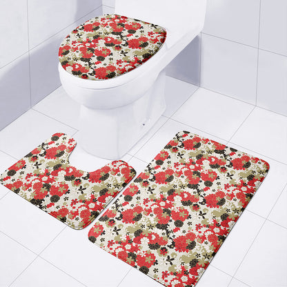 Floral Kimono Pattern Print 3 Piece Bath Mat Set