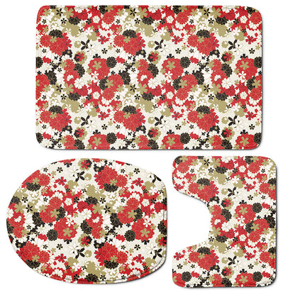 Floral Kimono Pattern Print 3 Piece Bath Mat Set