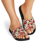 Floral Kimono Pattern Print Black Slide Sandals