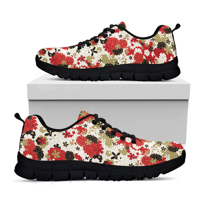 Floral Kimono Pattern Print Black Sneakers