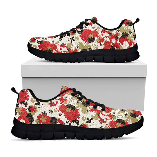 Floral Kimono Pattern Print Black Sneakers
