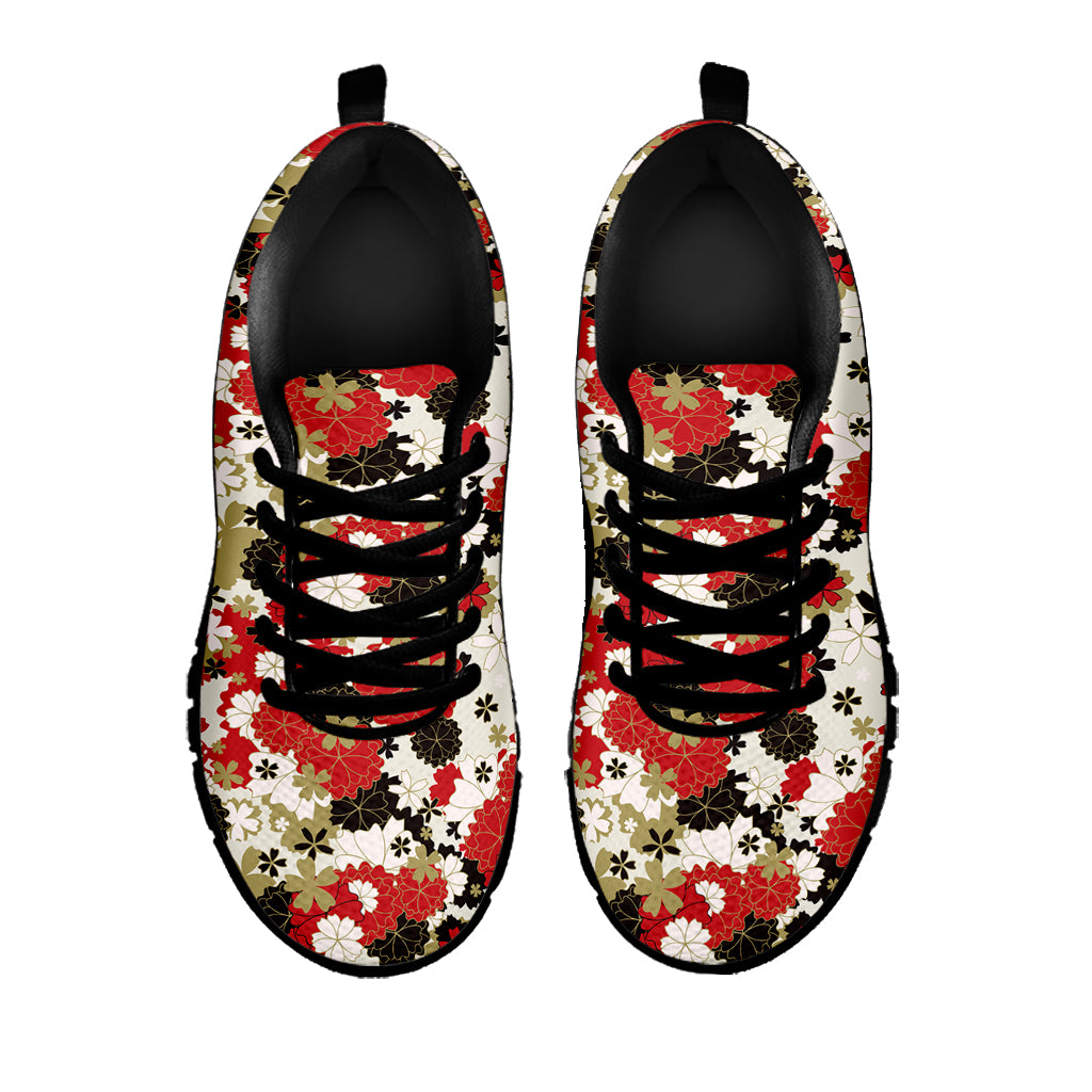 Floral Kimono Pattern Print Black Sneakers
