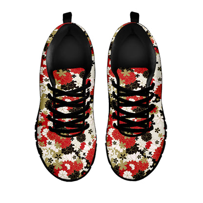 Floral Kimono Pattern Print Black Sneakers