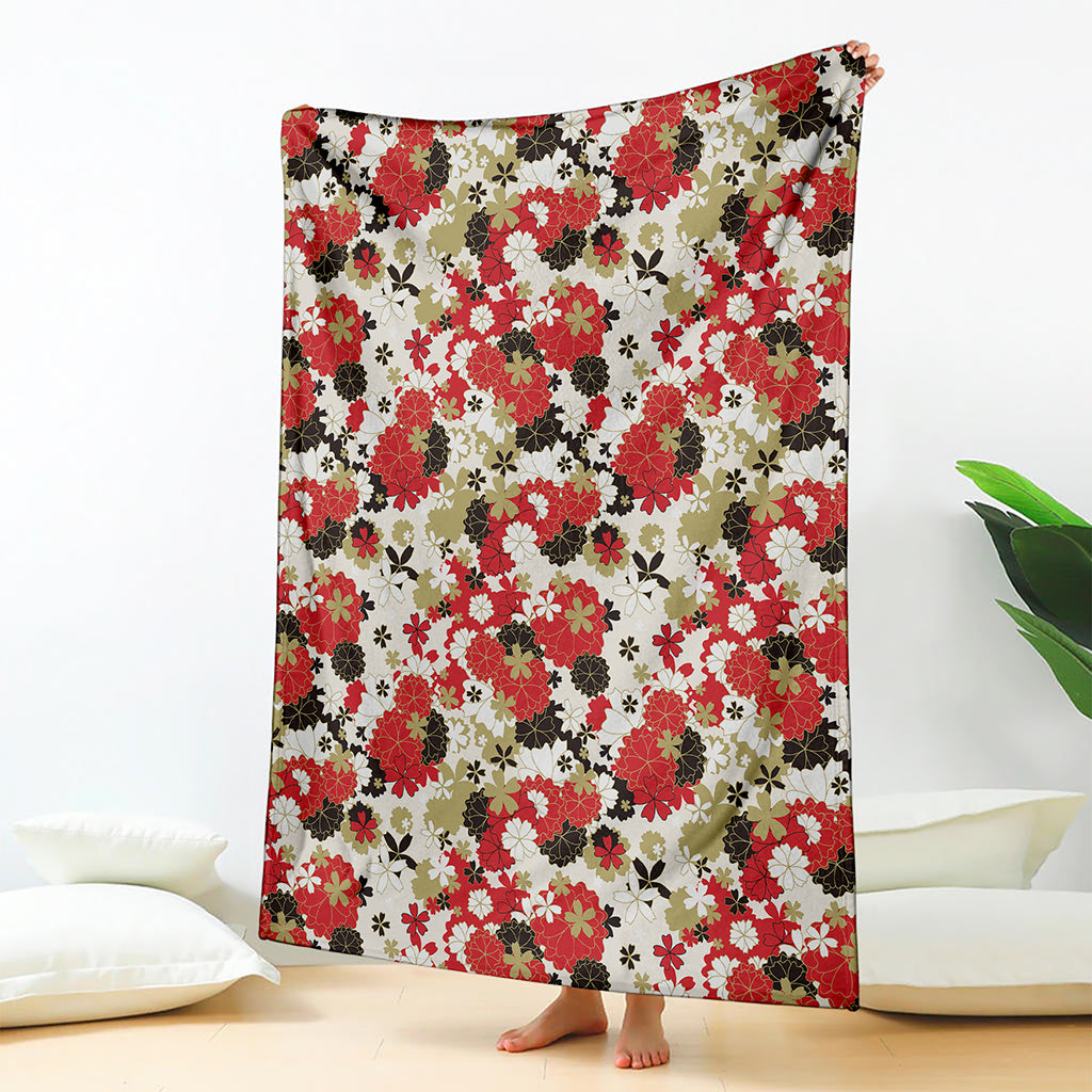 Floral Kimono Pattern Print Blanket