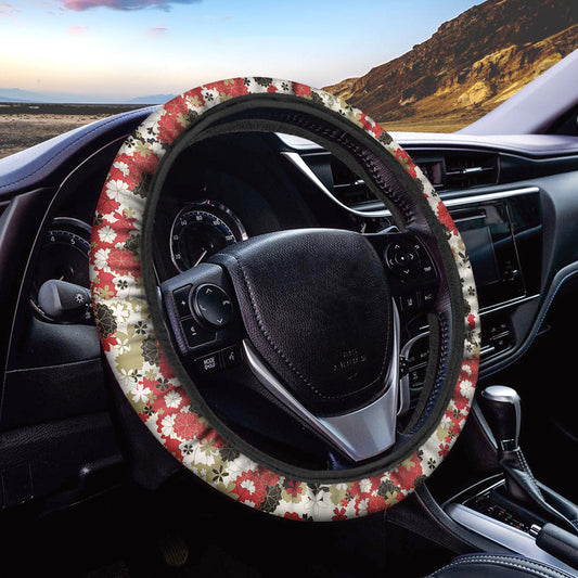 Floral Kimono Pattern Print Car Steering Wheel Cover