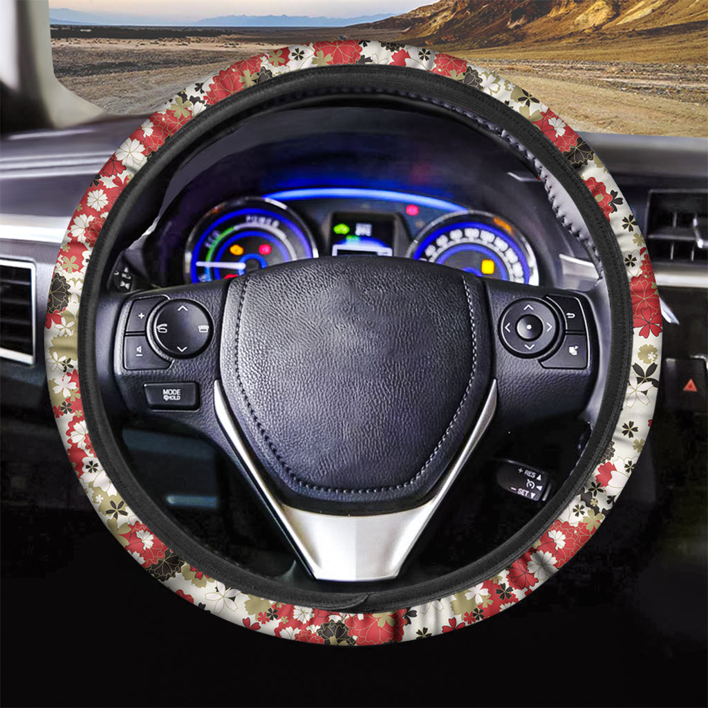Floral Kimono Pattern Print Car Steering Wheel Cover