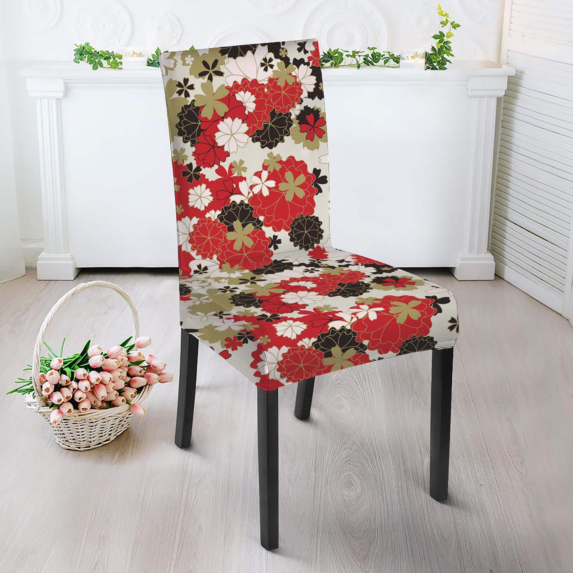 Floral Kimono Pattern Print Dining Chair Slipcover