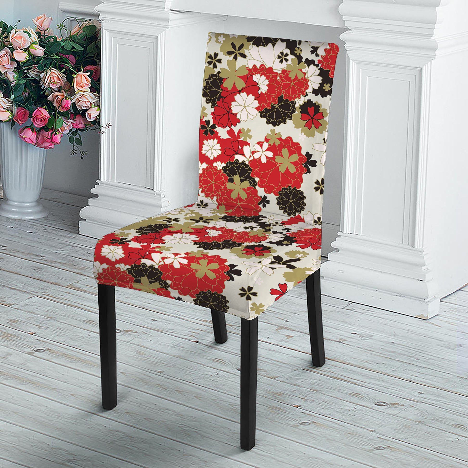 Floral Kimono Pattern Print Dining Chair Slipcover