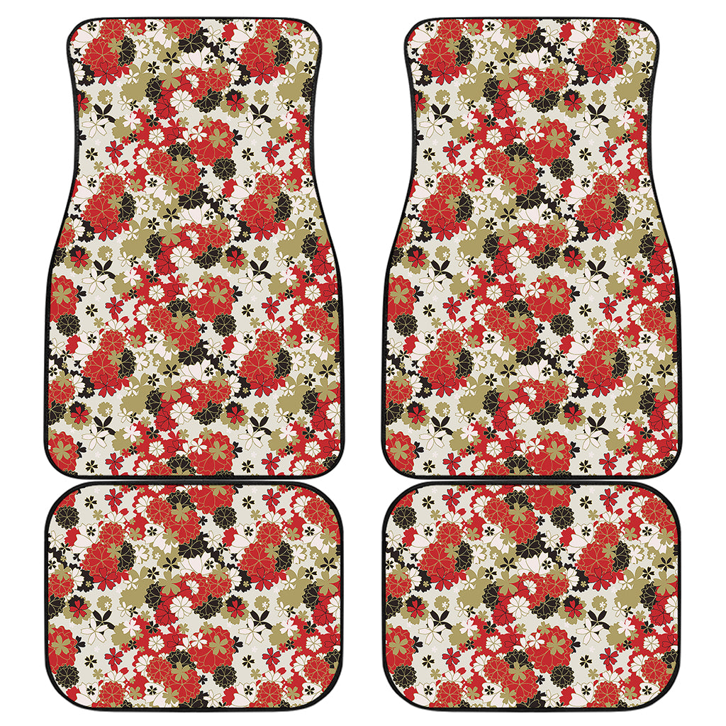 Floral Kimono Pattern Print Front and Back Car Floor Mats