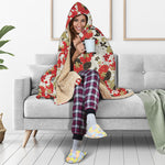 Floral Kimono Pattern Print Hooded Blanket