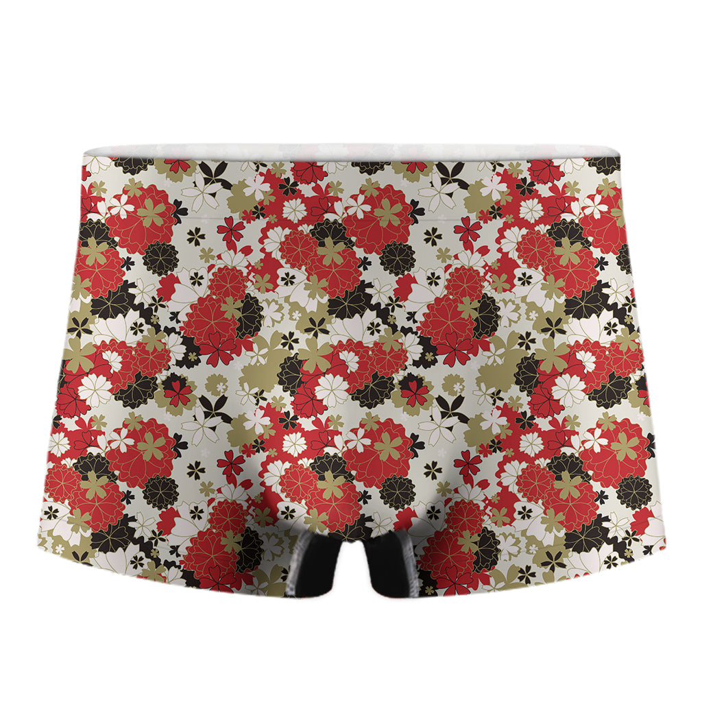 Floral Kimono Pattern Print Men's Boxer Briefs