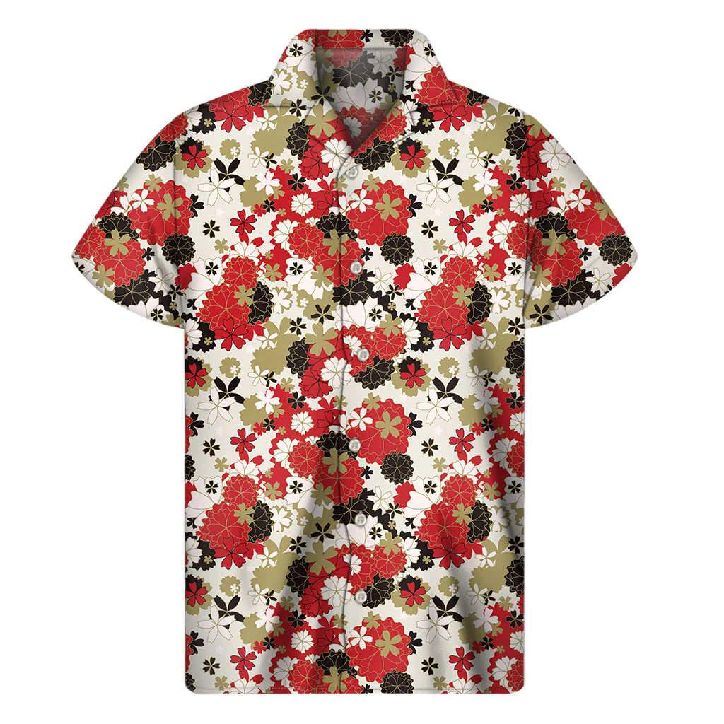 Floral Kimono Pattern Print Men's Short Sleeve Shirt