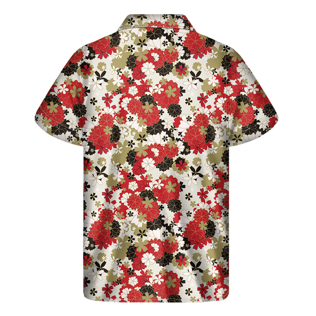Floral Kimono Pattern Print Men's Short Sleeve Shirt