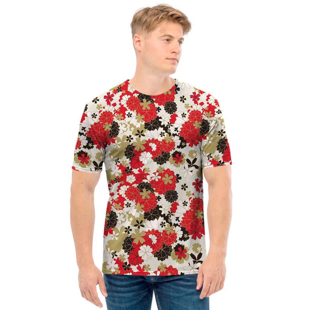 Floral Kimono Pattern Print Men's T-Shirt