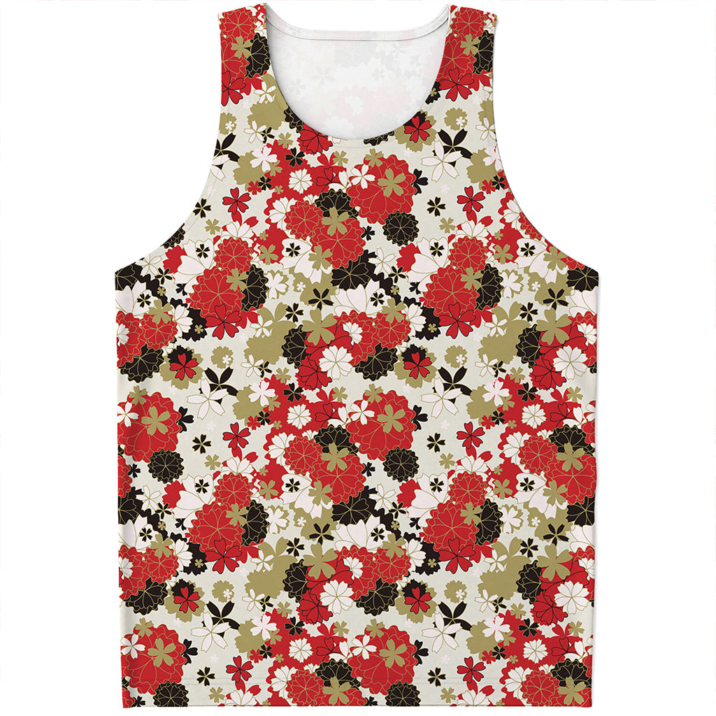 Floral Kimono Pattern Print Men's Tank Top