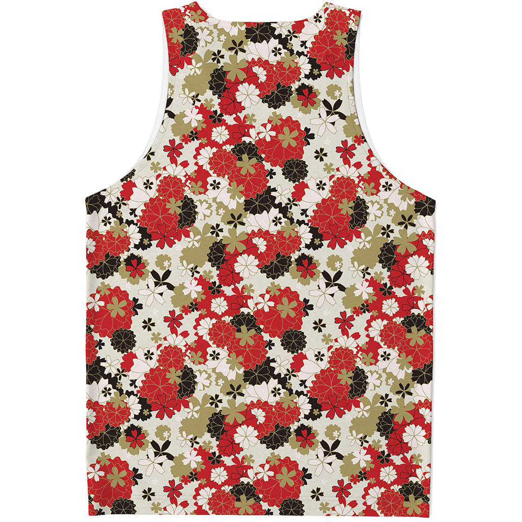 Floral Kimono Pattern Print Men's Tank Top