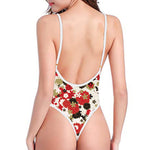 Floral Kimono Pattern Print One Piece High Cut Swimsuit