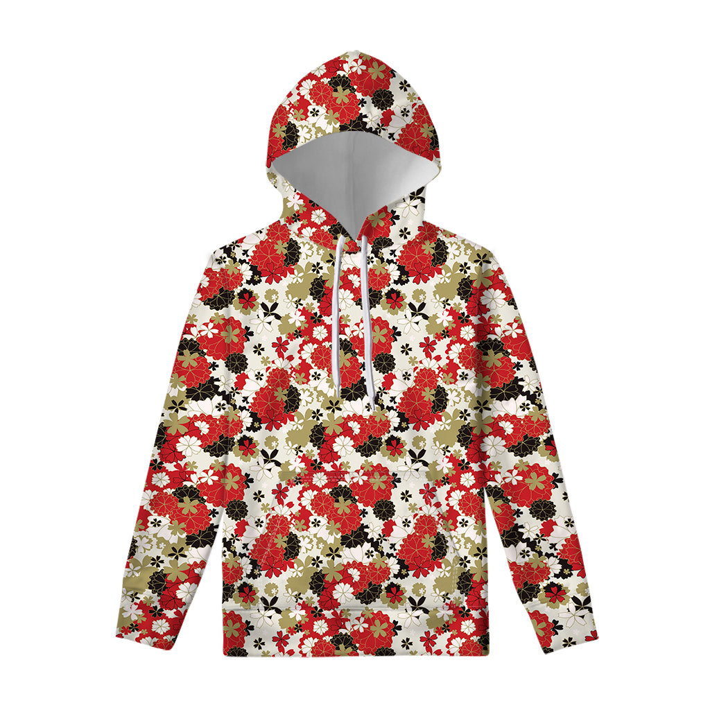 Floral Kimono Pattern Print Pullover Hoodie