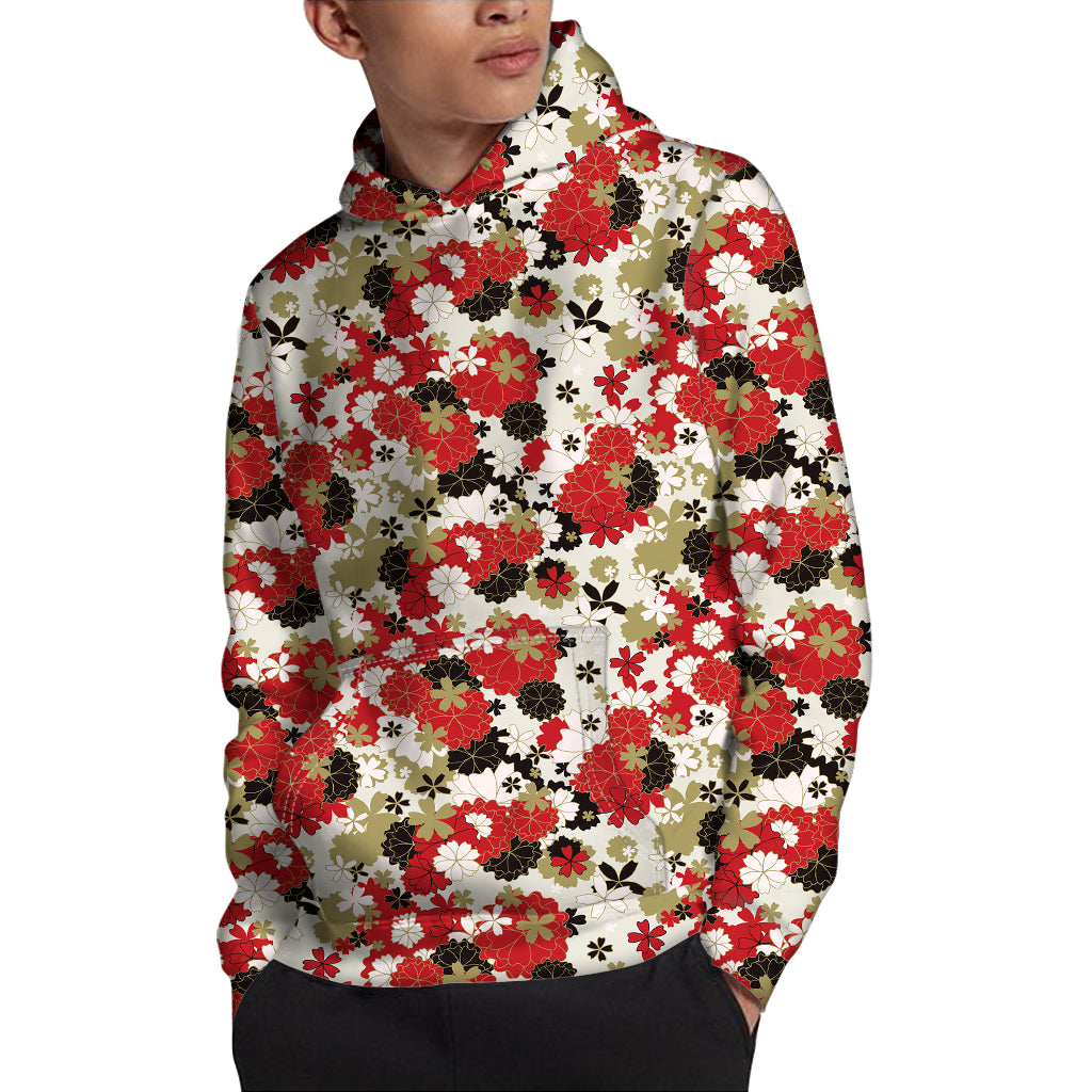 Floral Kimono Pattern Print Pullover Hoodie