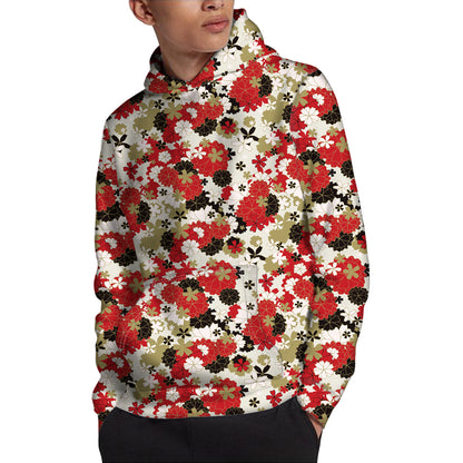 Floral Kimono Pattern Print Pullover Hoodie