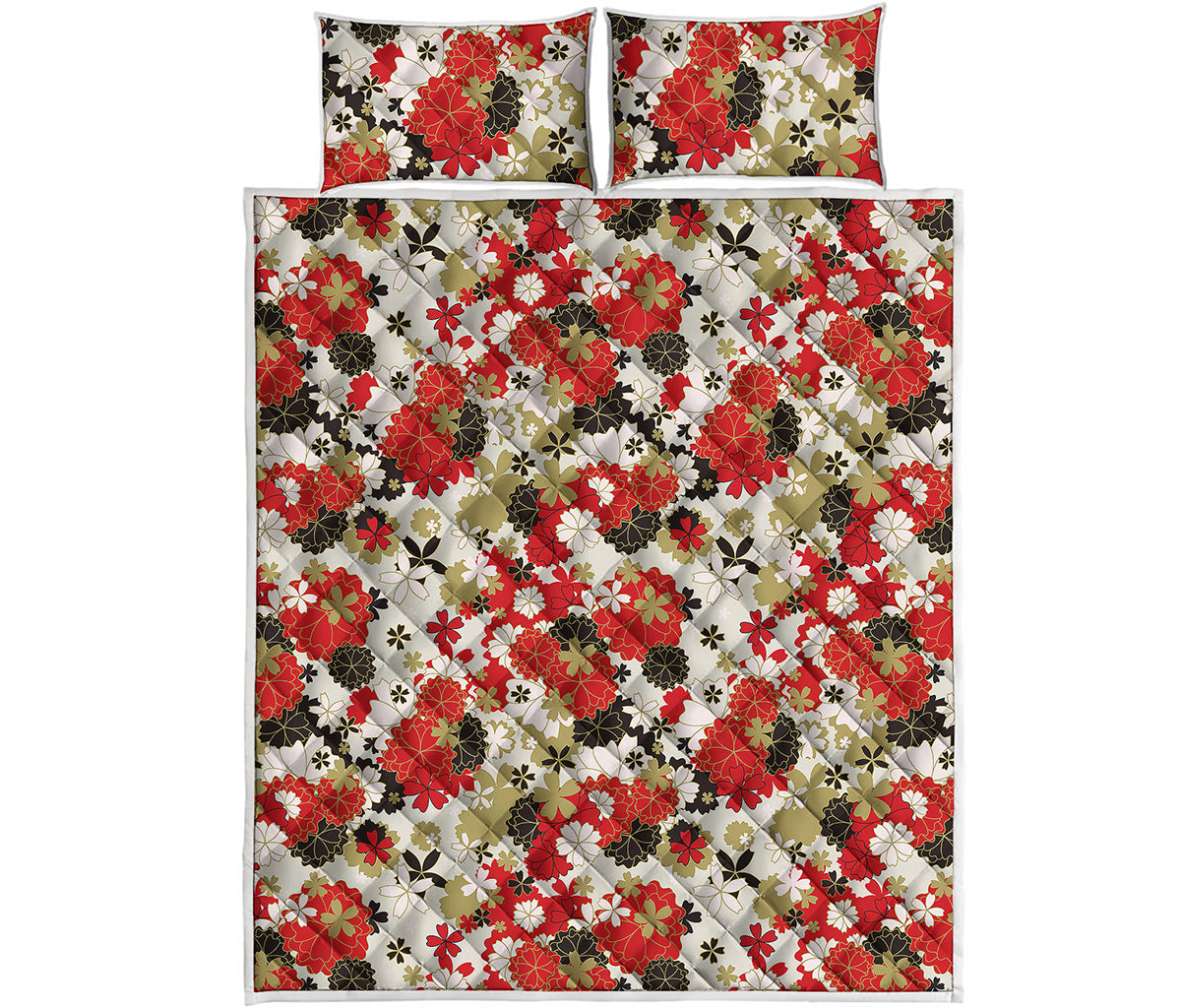 Floral Kimono Pattern Print Quilt Bed Set