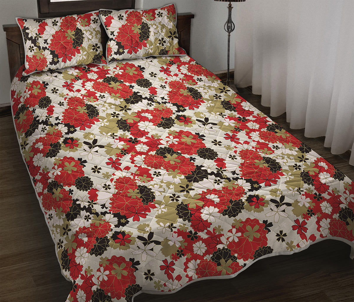 Floral Kimono Pattern Print Quilt Bed Set