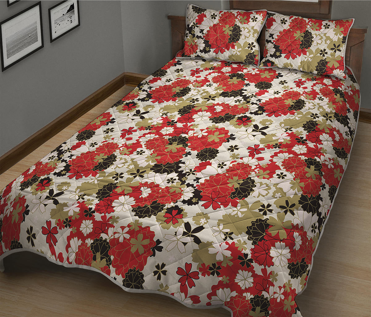 Floral Kimono Pattern Print Quilt Bed Set