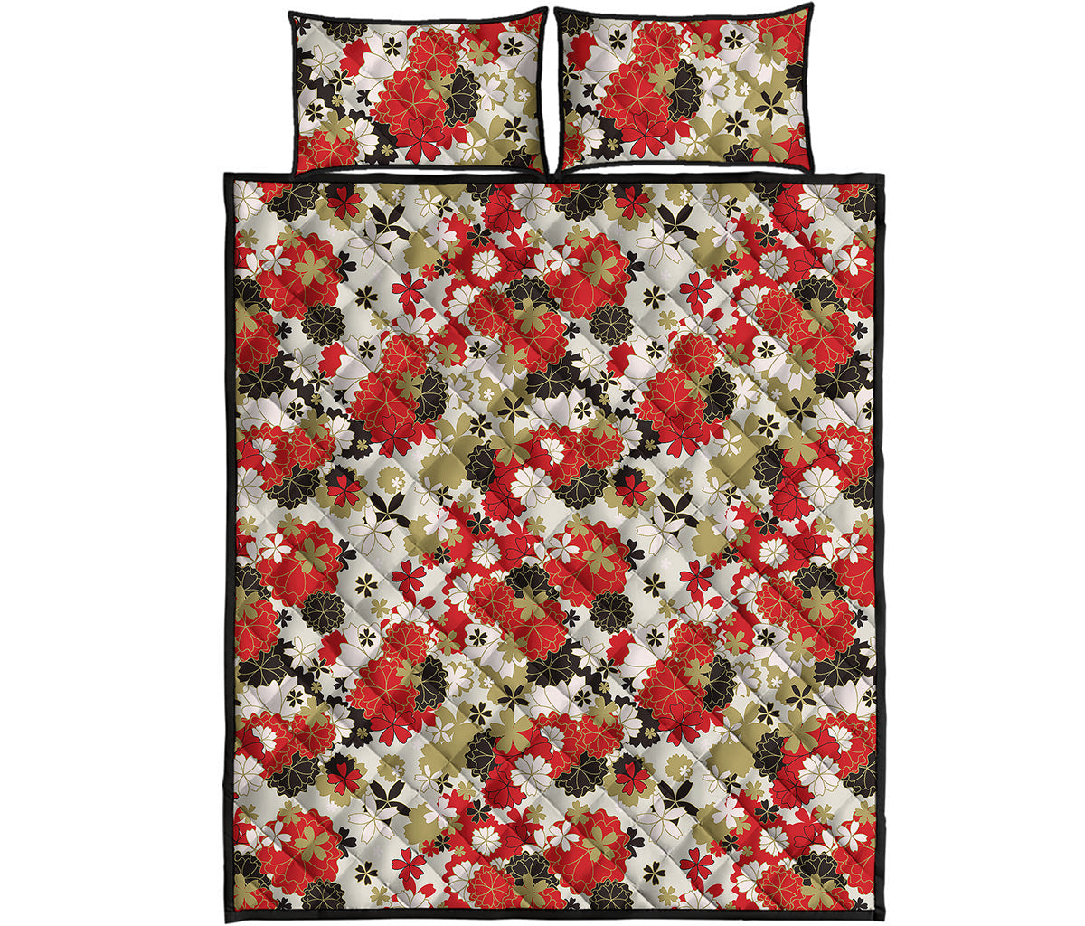 Floral Kimono Pattern Print Quilt Bed Set