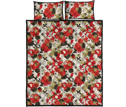 Floral Kimono Pattern Print Quilt Bed Set