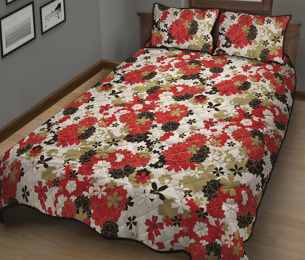 Floral Kimono Pattern Print Quilt Bed Set