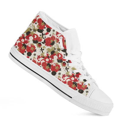 Floral Kimono Pattern Print White High Top Shoes