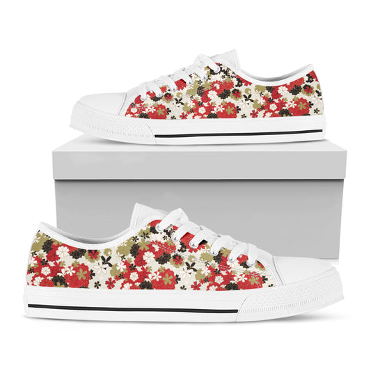 Floral Kimono Pattern Print White Low Top Shoes